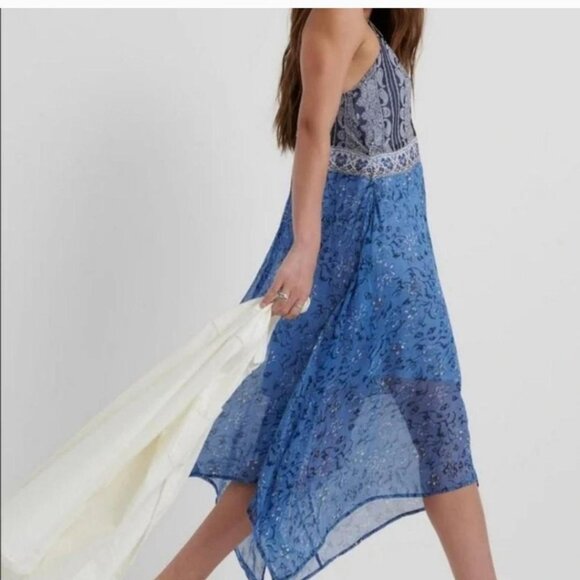 Lucky Brand 💙 Blue Printed Handkerchief Hem Dress – Size XS - Picture 5 of 9